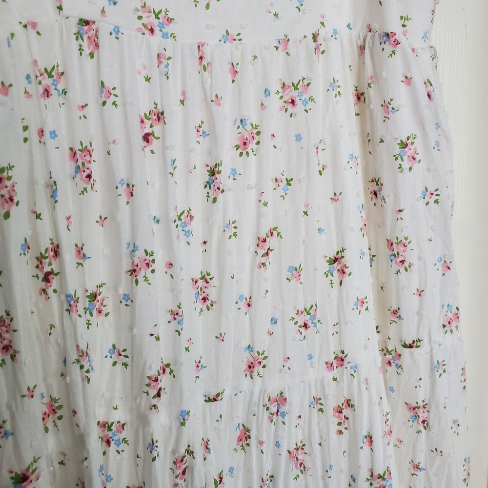 Storia Floral Tiered Midi Dress Womens Small White Excellent Tie Shoulder - Picture 6 of 9